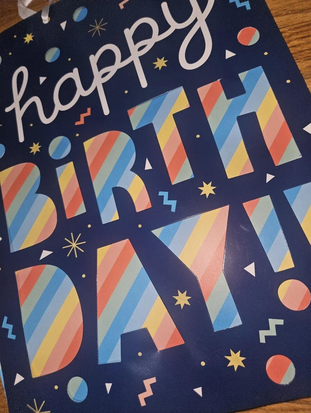 Navy Blue 'Happy Birthday' Gift Bag with Multicolor Stripes 17